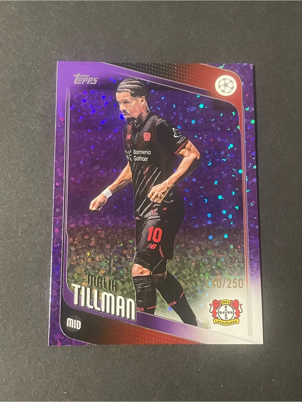 2025/26 Topps UEFA Malik Tillman #24 Purple Inferno Holo 240/250 Card
